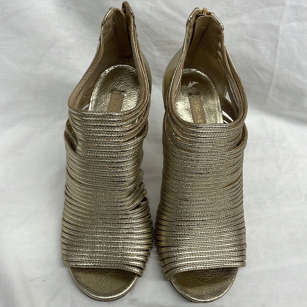 Michael Kors gold leather zip back heels ladies sz 5/35 - Picture 2 of 8